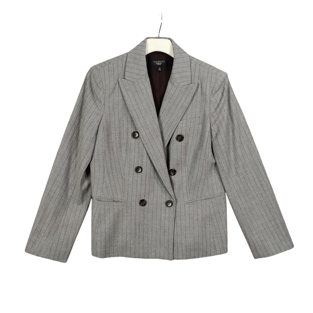 Talbots‎ Wool Pinstripe Preppy Blazer Jackey Womens 12P Double Breasted Elevated